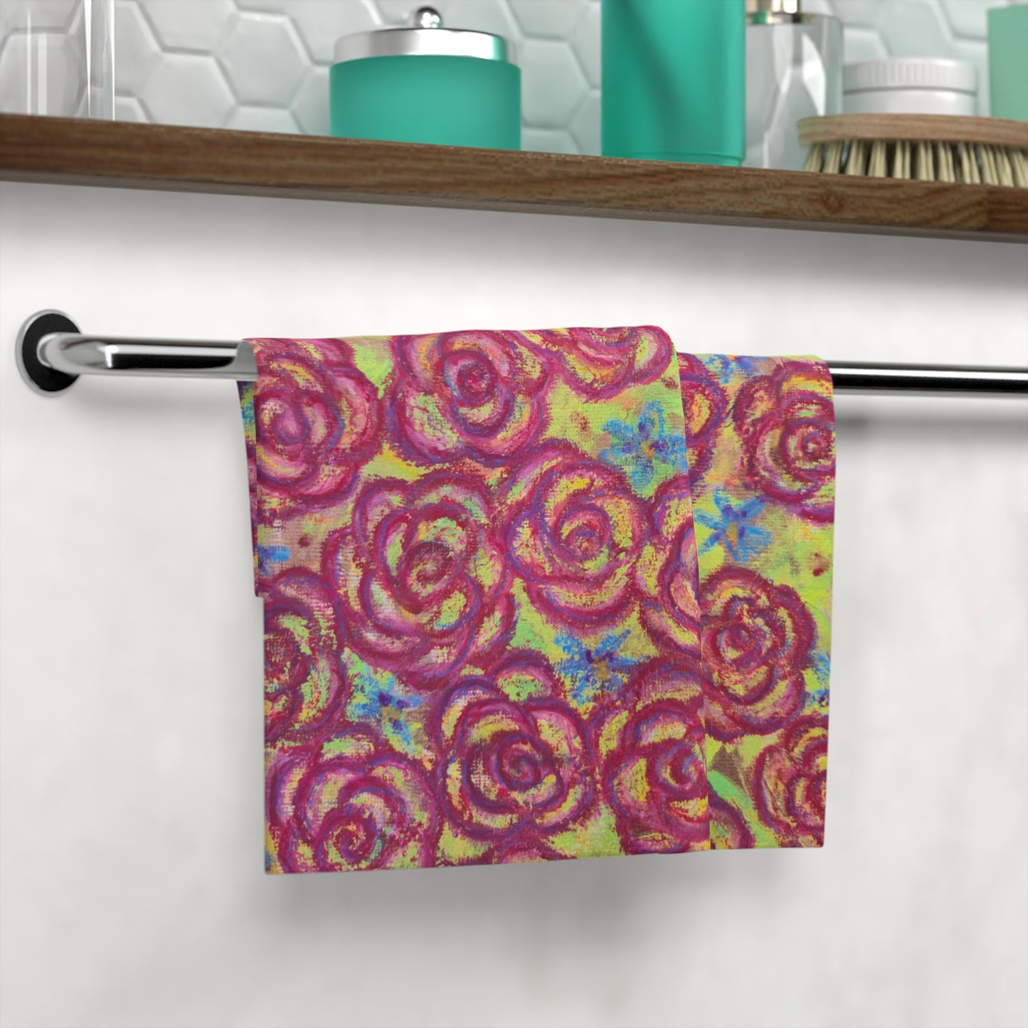 Art Face Towel - Magenta Roses