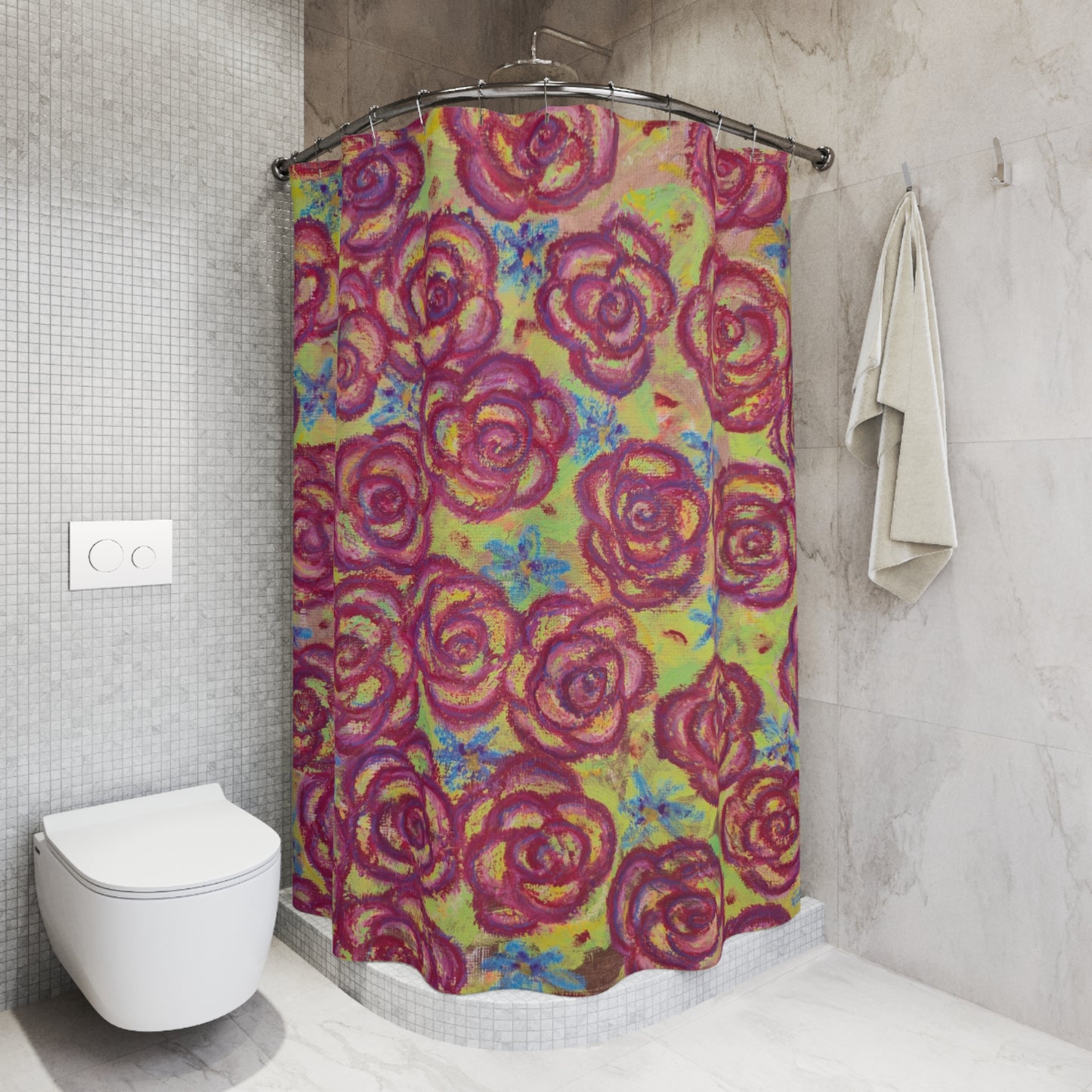 Art Shower Curtain - Magenta Roses