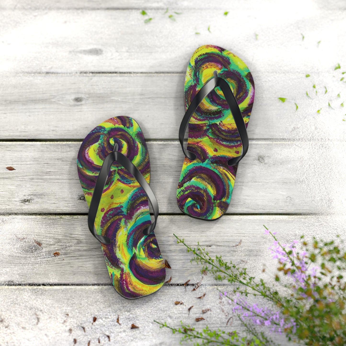 Art Flip Flops - Peridot Roses
