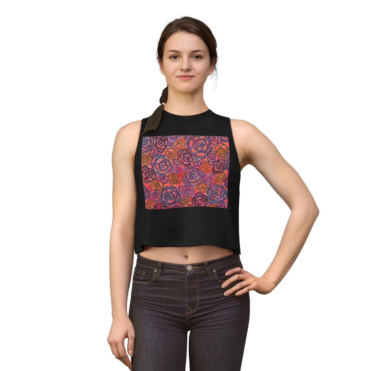 Art Women's Crop Top - Electric Pink Roses