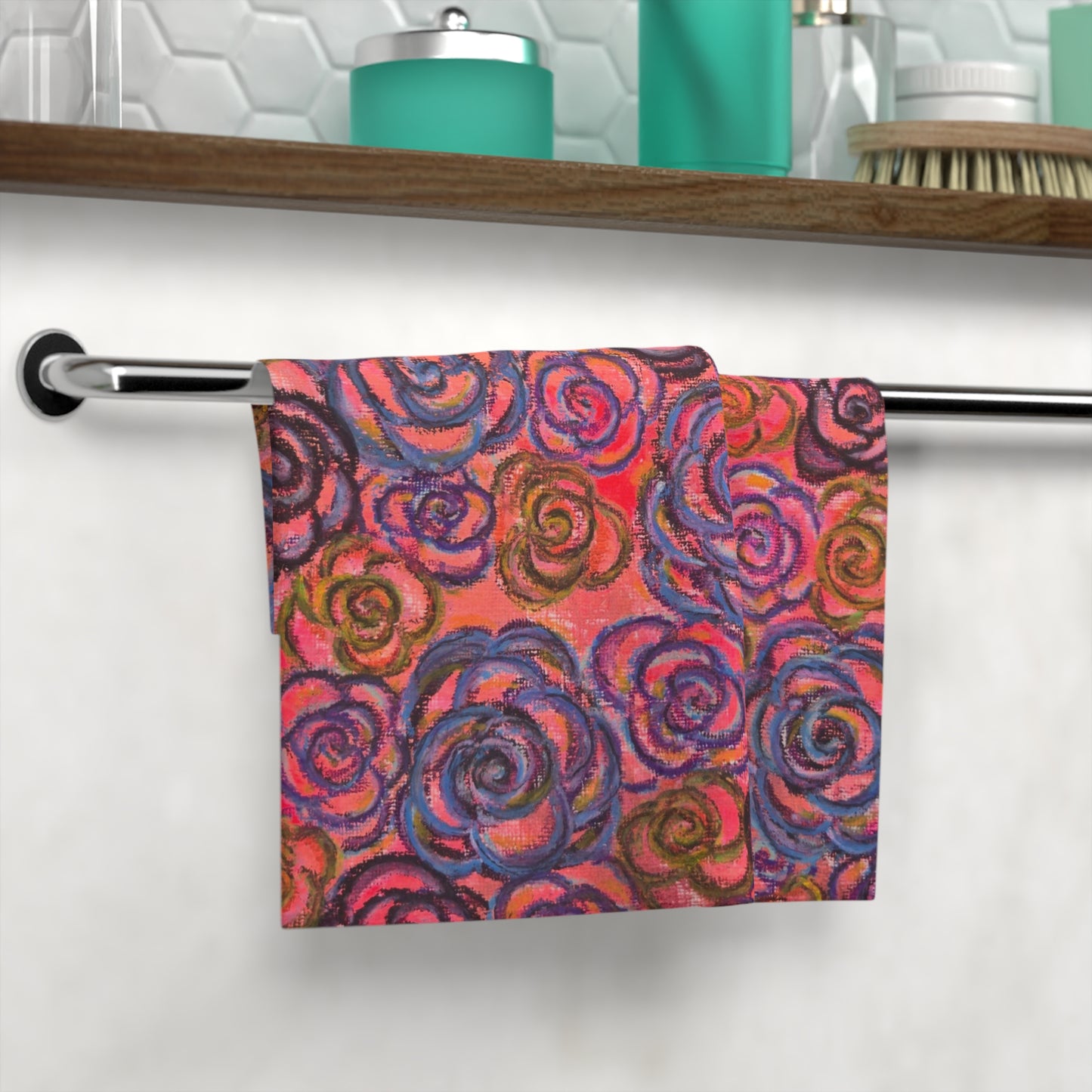 Art Face Towel - Electric Pink Roses
