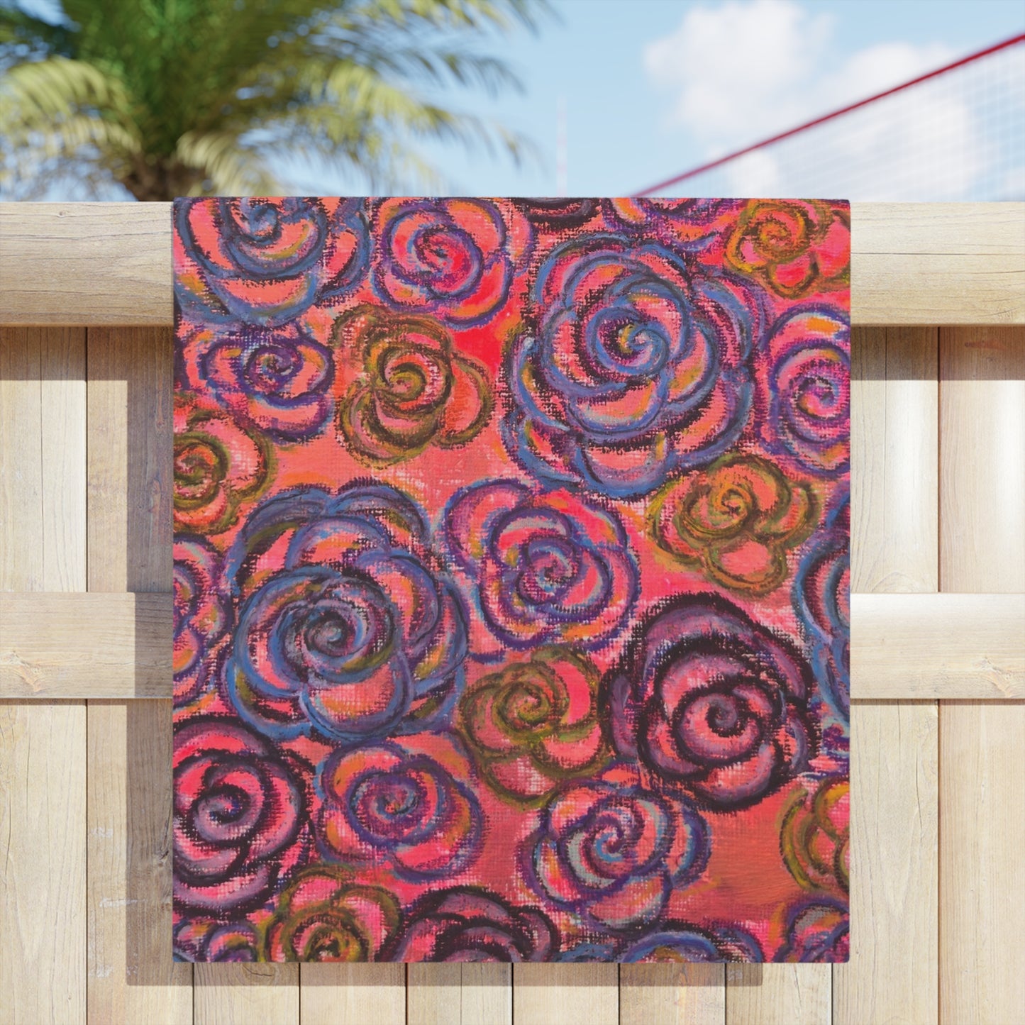 Art Beach Towel - Electric Pink Roses