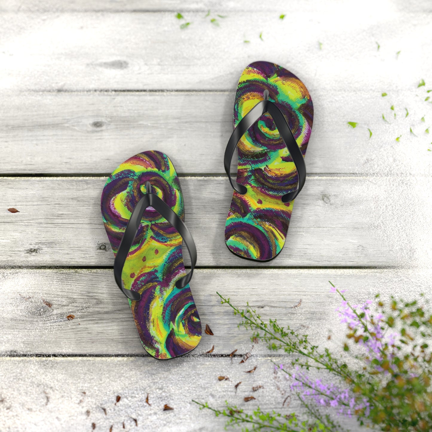 Art Flip Flops - Peridot Roses
