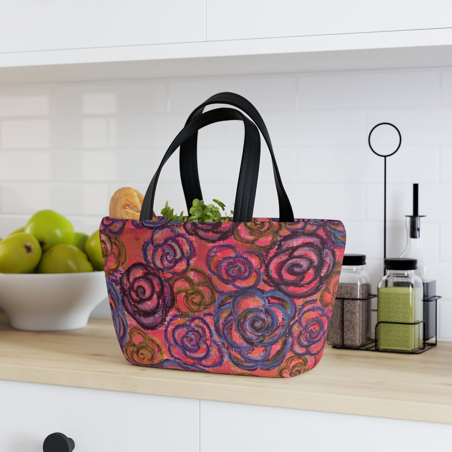 Art Lunch Bag - Electric Pink Roses