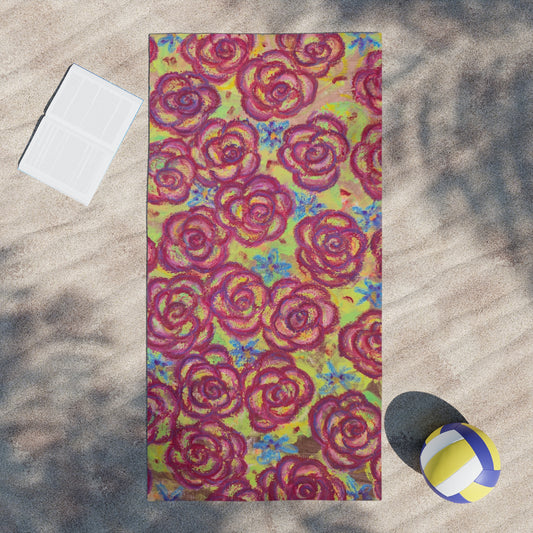 Art Beach Towel - Magenta Roses