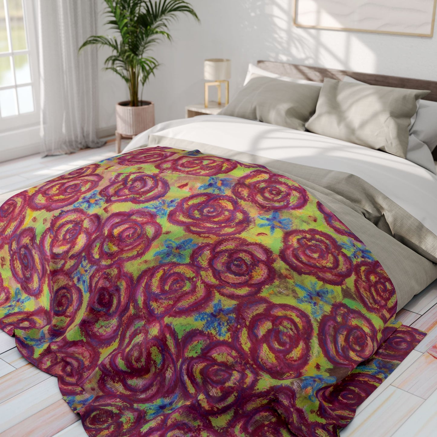 Art Fleece Blanket - Magenta Roses
