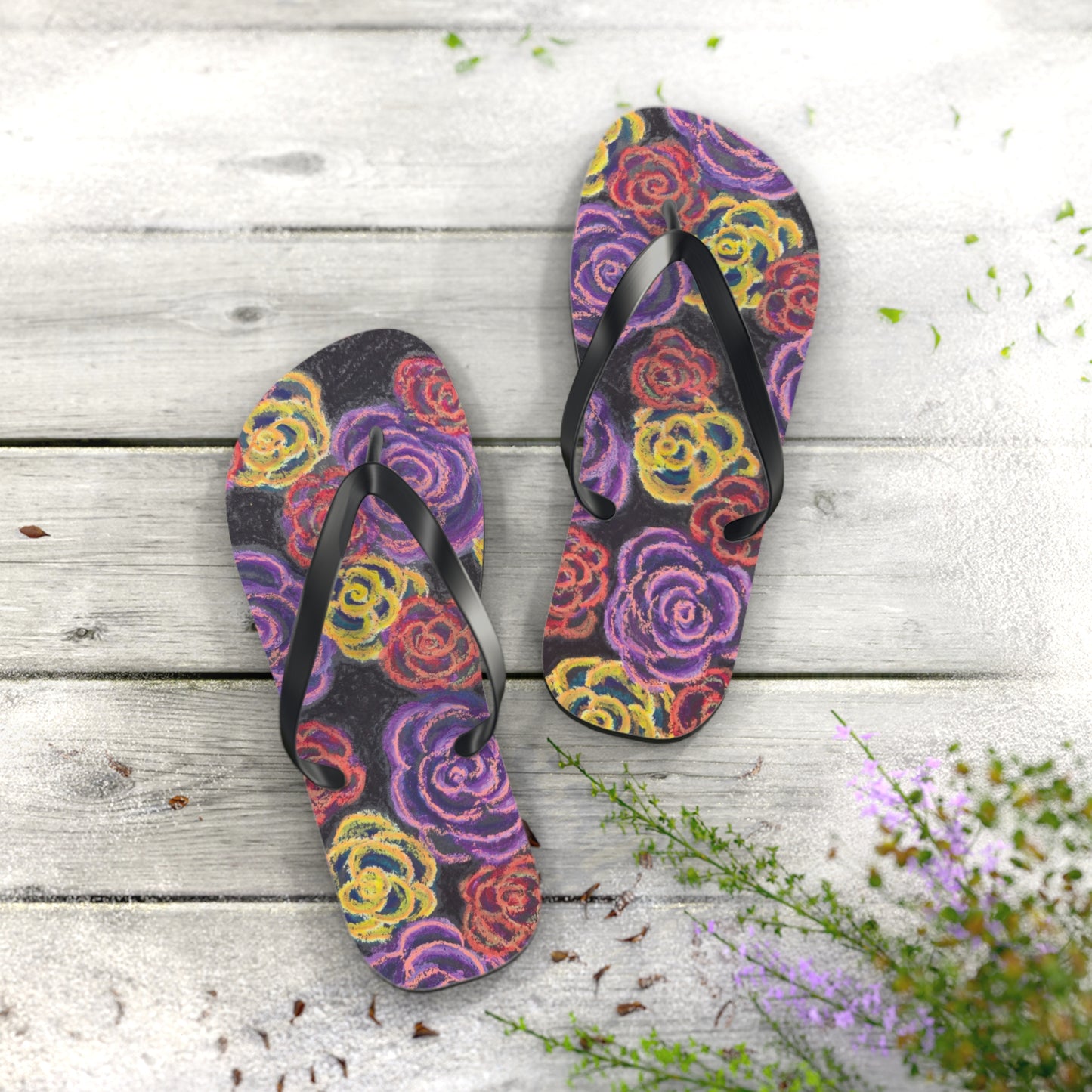 Art Flip Flops - Midnight Roses