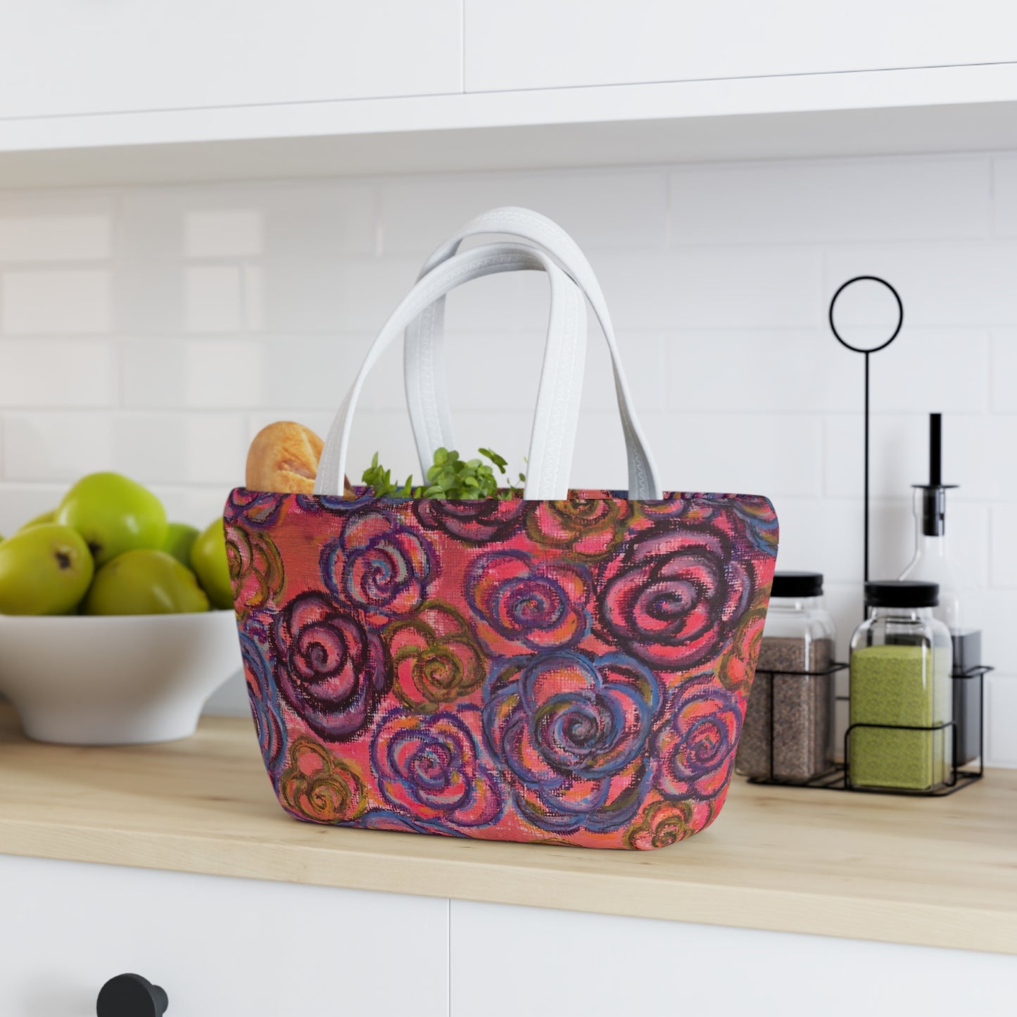 Art Lunch Bag - Electric Pink Roses