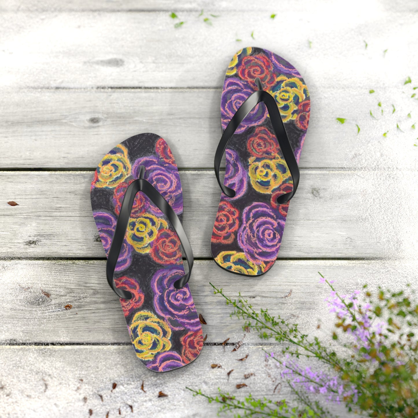 Art Flip Flops - Midnight Roses