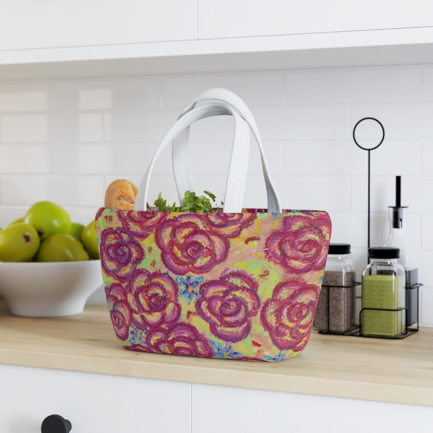 Art Lunch Bag - Magenta Roses