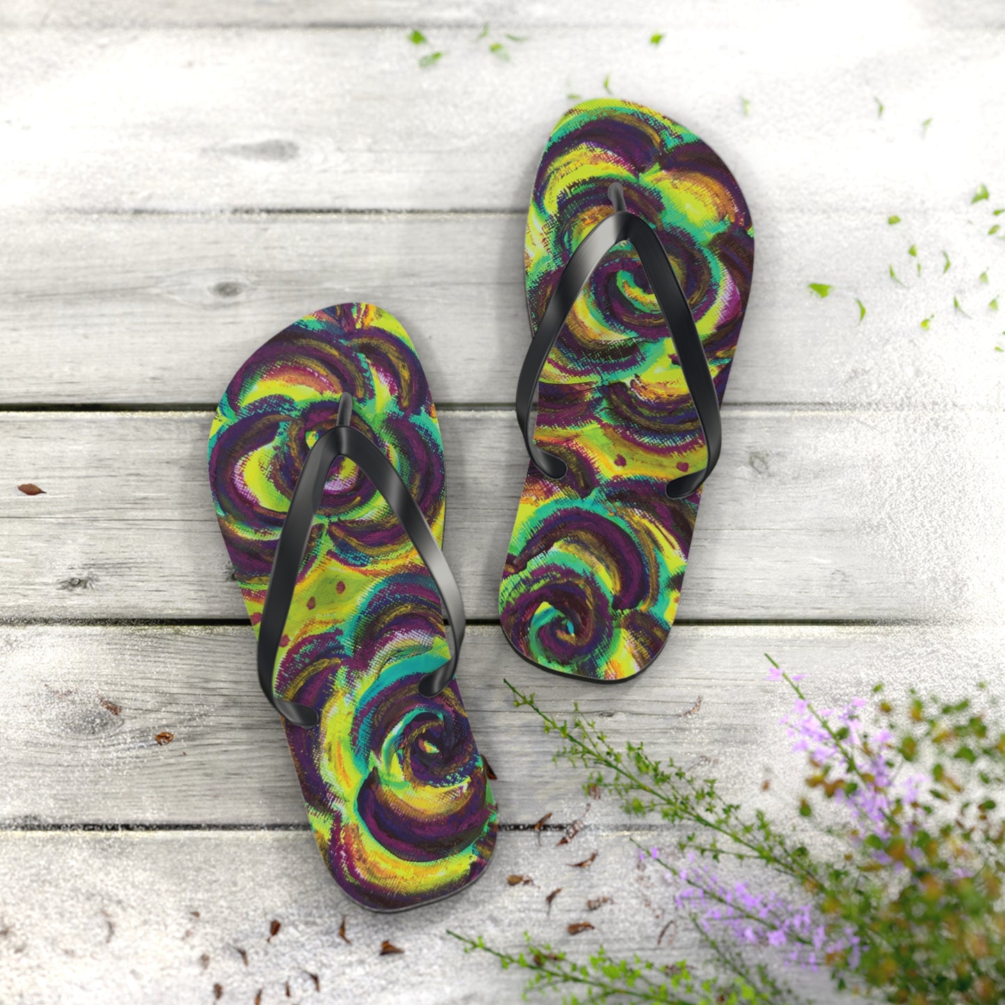 Art Flip Flops - Peridot Roses