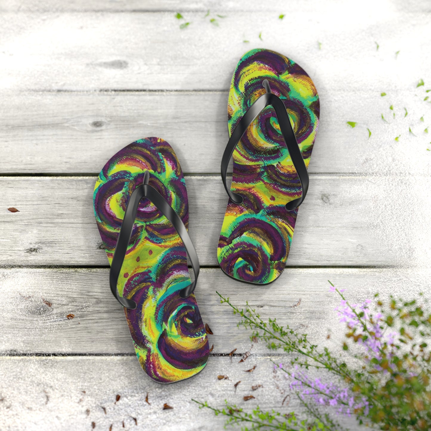 Art Flip Flops - Peridot Roses