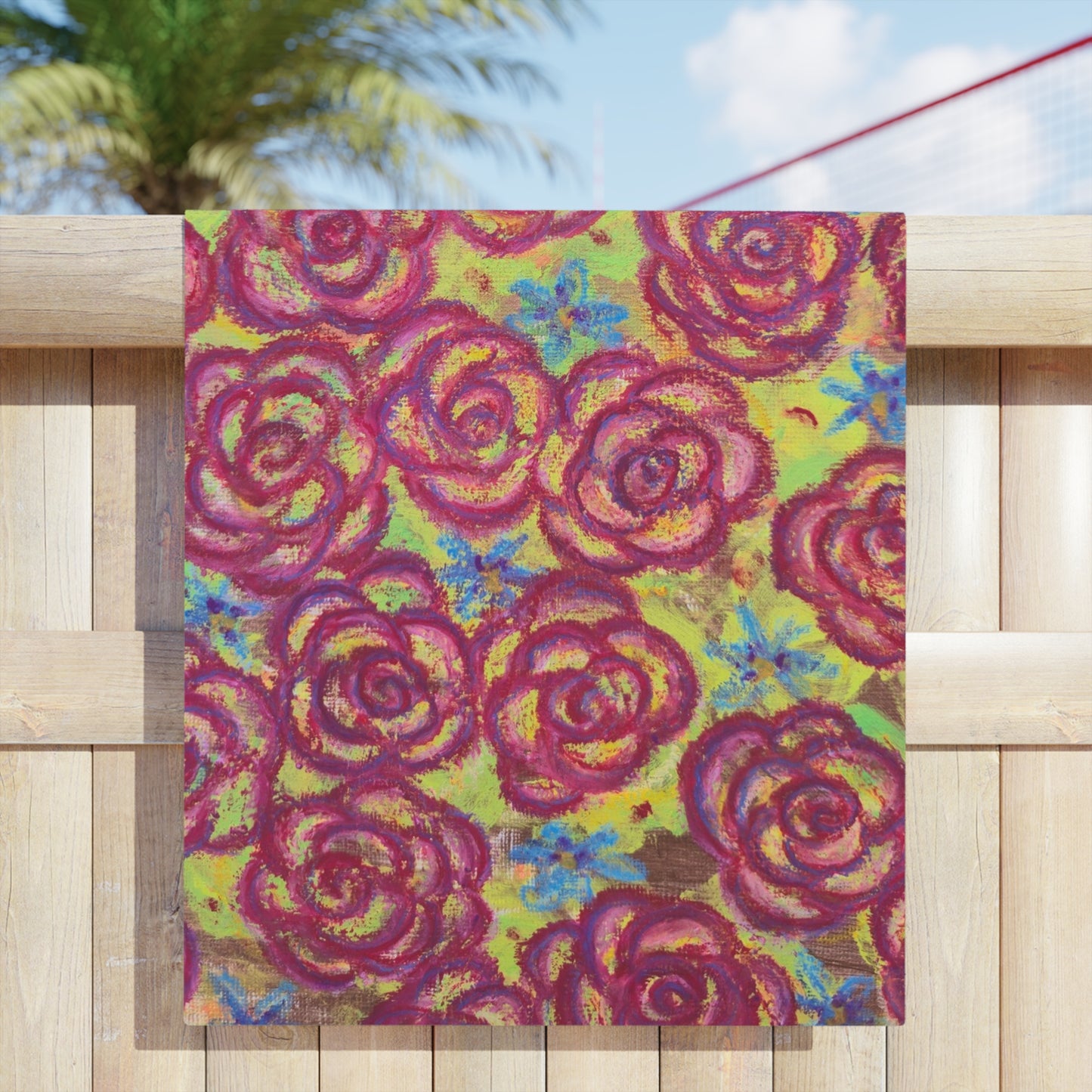 Art Beach Towel - Magenta Roses