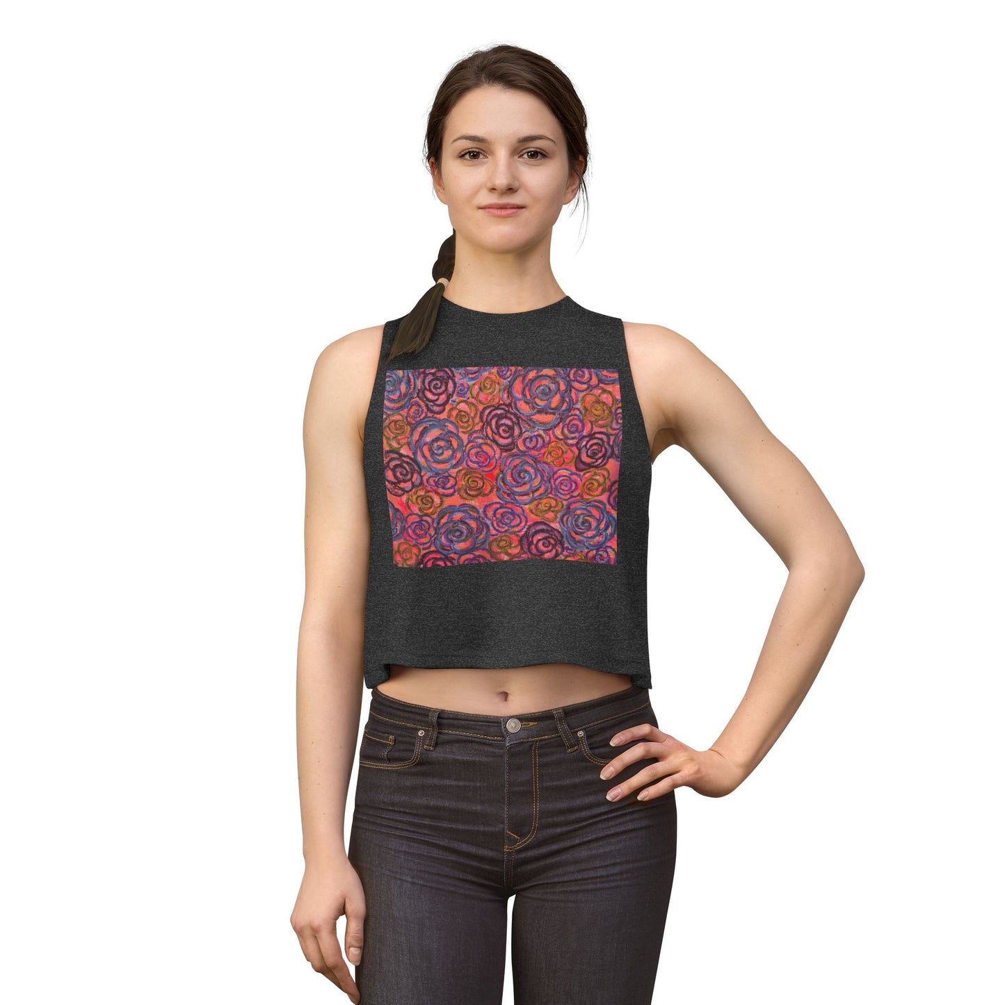 Art Women's Crop Top - Electric Pink Roses