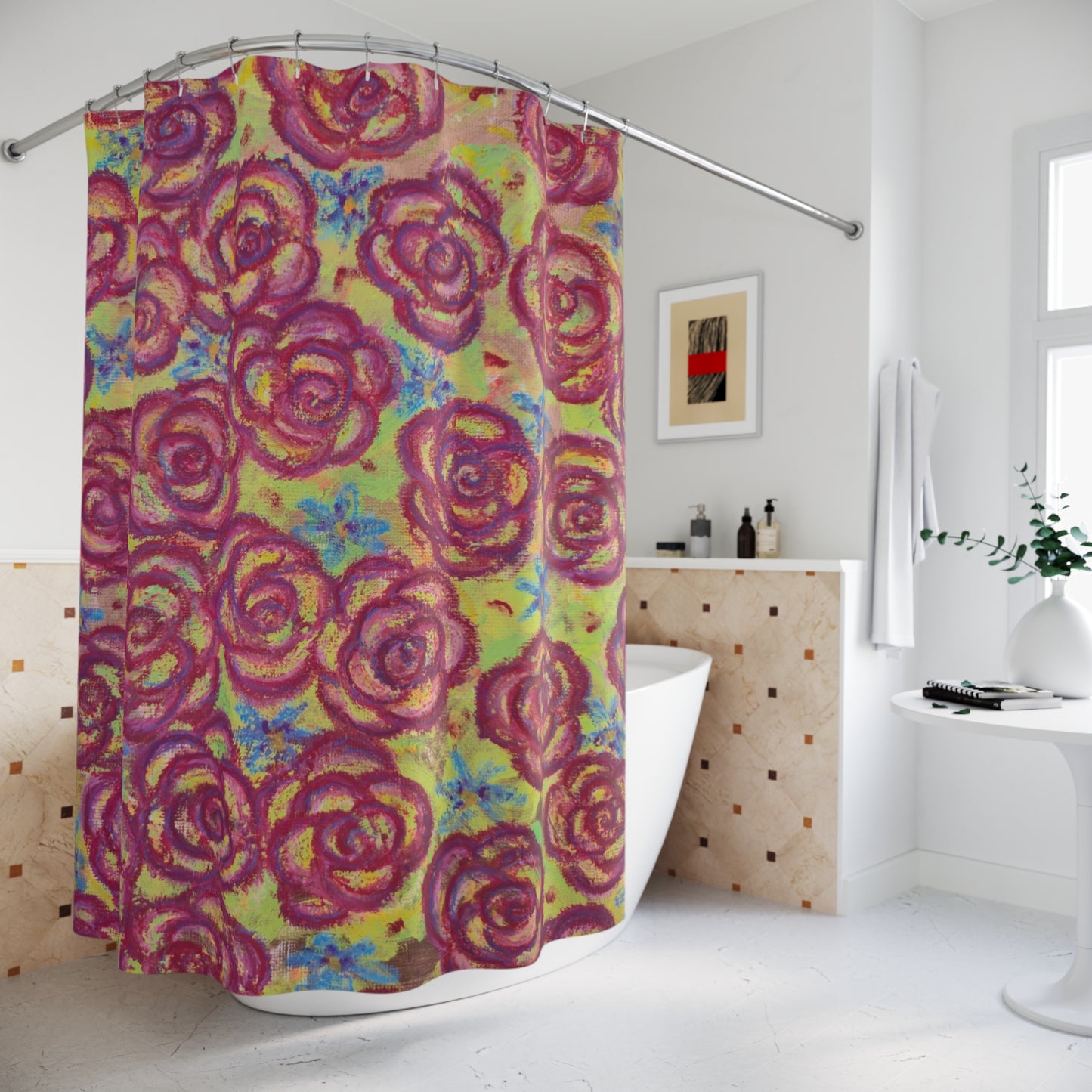 Art Shower Curtain - Magenta Roses