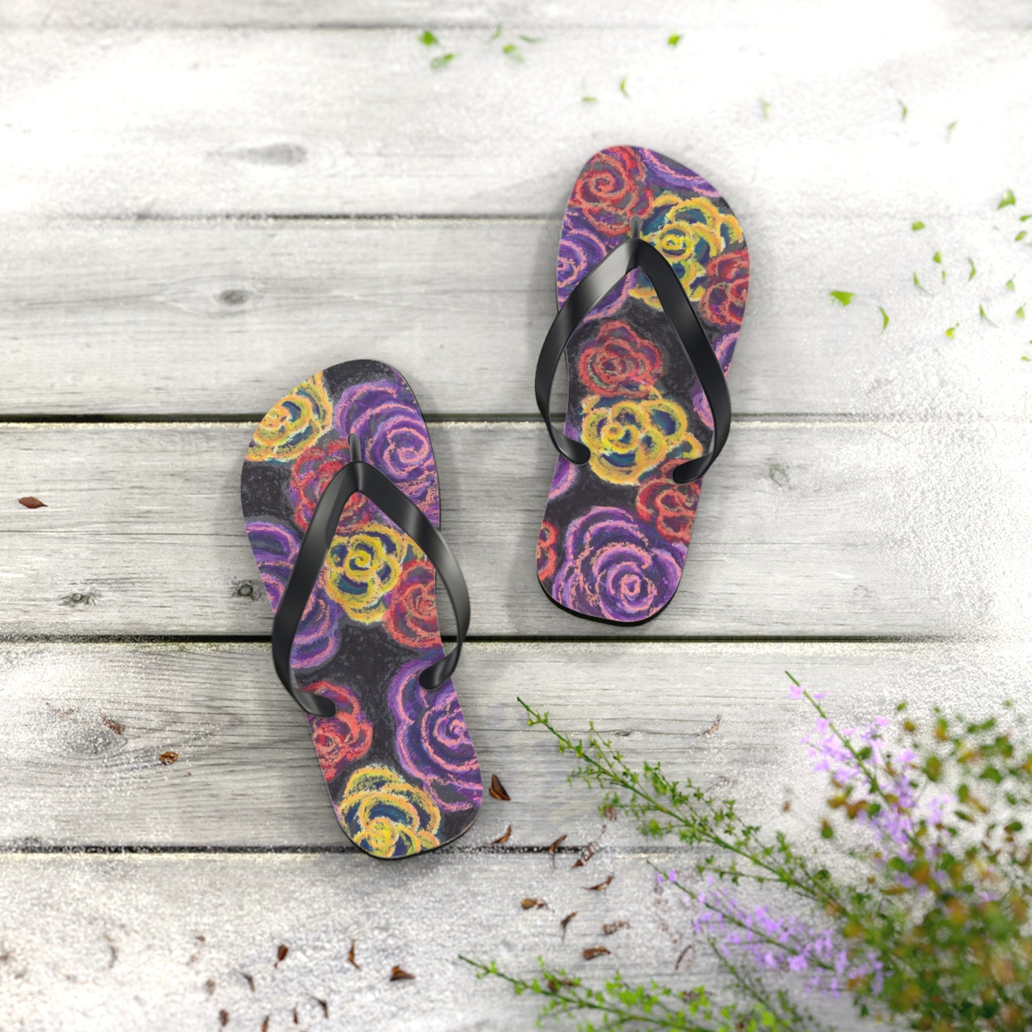 Art Flip Flops - Midnight Roses